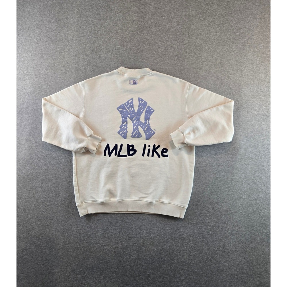 New York Yankees Sweatshirt Mens S Cream Scribble Logo Crewneck MLB Like Korean